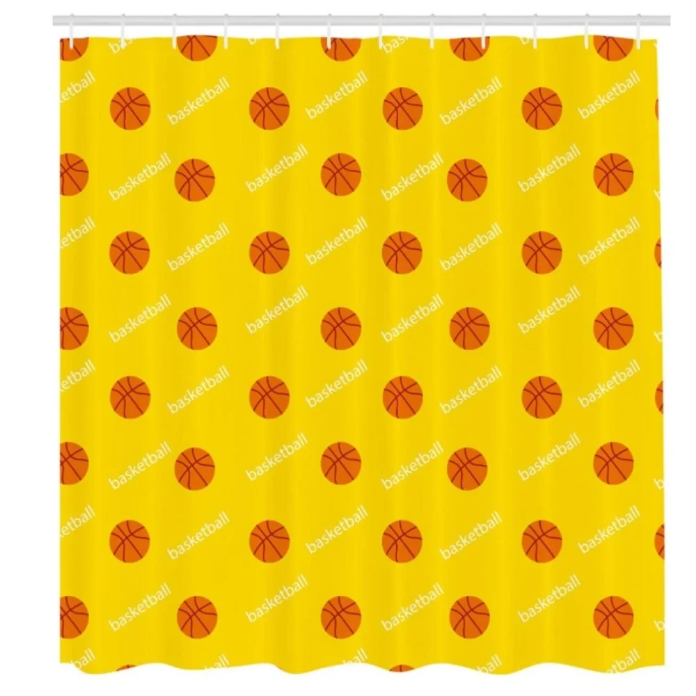 Basketball Shower Curtain, Athletics League  Set with Hooks, 69